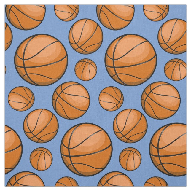 Scattered Basketballs Light Blue Fabric (Swatch)
