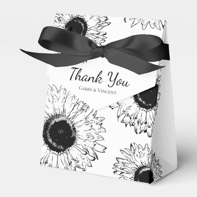 Scattered Black and White Sunflowers Party Favour Box (Front Side)
