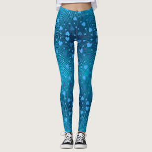 Scattered Blue Hearts in swirling diamond ring.DB Leggings