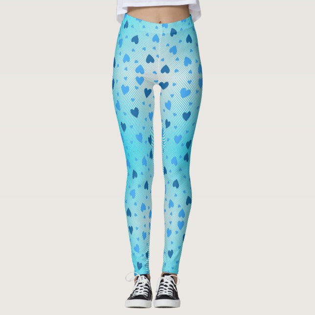 Scattered Blue Hearts in swirling diamond ring.OW Leggings (Front)