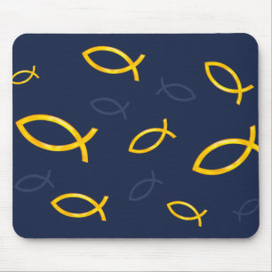 Scattered Christian Fishes Pattern Mouse Mat