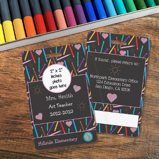 Scattered Colour Pencils Art Teacher ID Photo Badg Badge
