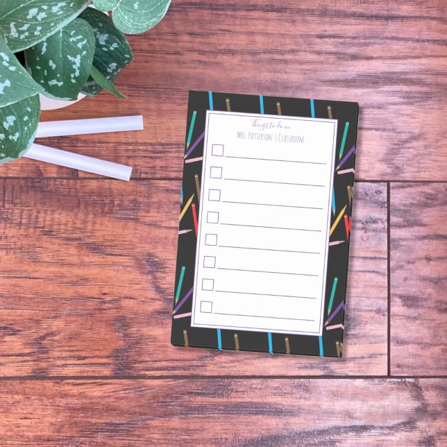 Scattered Coloured Pencils To-Do Post-It Notes (Scattered colored pencils pattern , black frame , teacher to-do list post-it notes . )