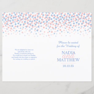 Scattered confetti dots pink blue wedding program
