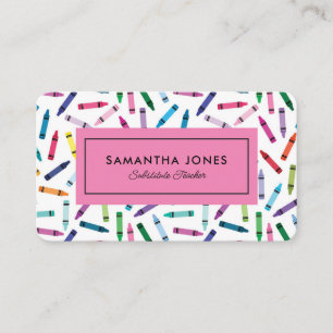 Scattered Crayons Substitute Teacher Contact Info Business Card