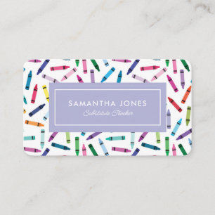 Scattered Crayons Substitute Teacher Contact Info Business Card