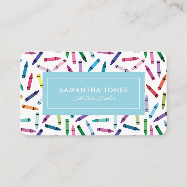 Scattered Crayons Substitute Teacher Contact Info Business Card (Front)