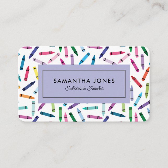 Scattered Crayons Substitute Teacher Contact Info Business Card (Front)