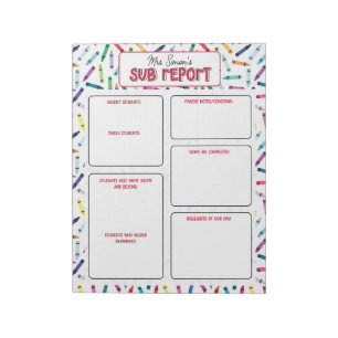 Scattered Crayons Substitute Teacher Report Note