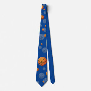 Scattered Deep blue Basketballs Sports Gift Tie