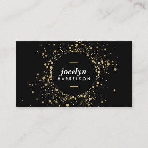 Scattered Faux Gold Confetti Circle on Black Business Card