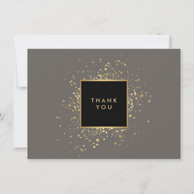 Scattered Faux Gold Confetti Grey Thank You Card (Front)