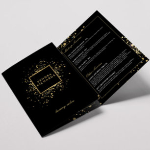 Scattered Faux Gold Confetti on Black Brochure