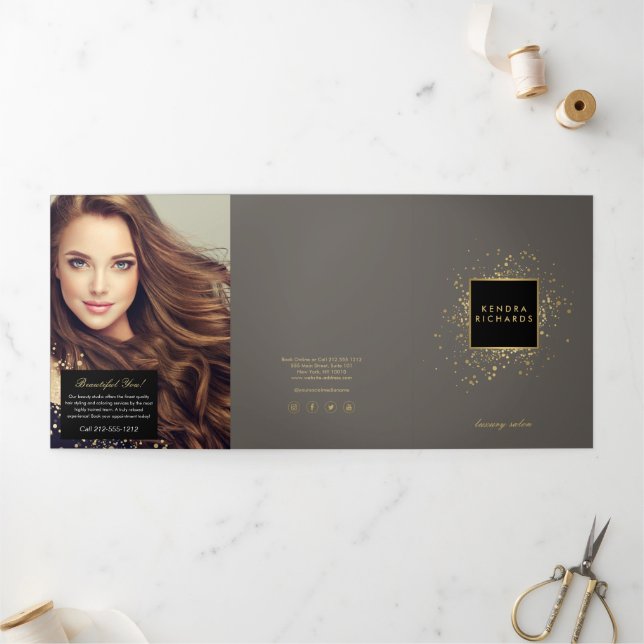 Scattered Faux Gold Confetti on Grey Brochure (Outside)