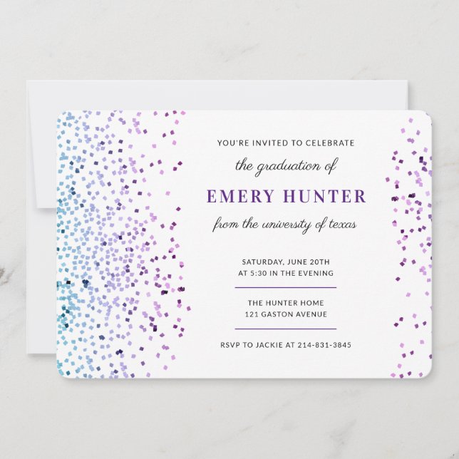 Scattered Glitter Blue and Purple Graduation Invitation (Front)
