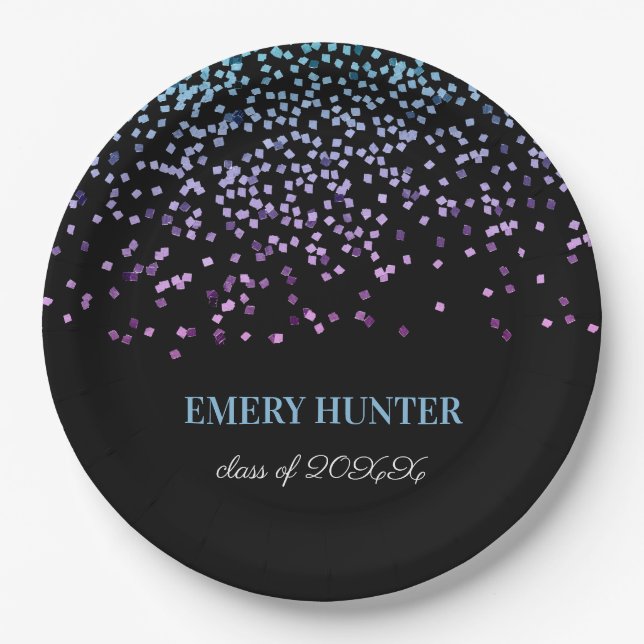 Scattered Glitter Blue and Purple Paper Plate (Front)