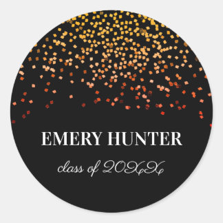Scattered Glitter Gold and Orange Classic Round Sticker
