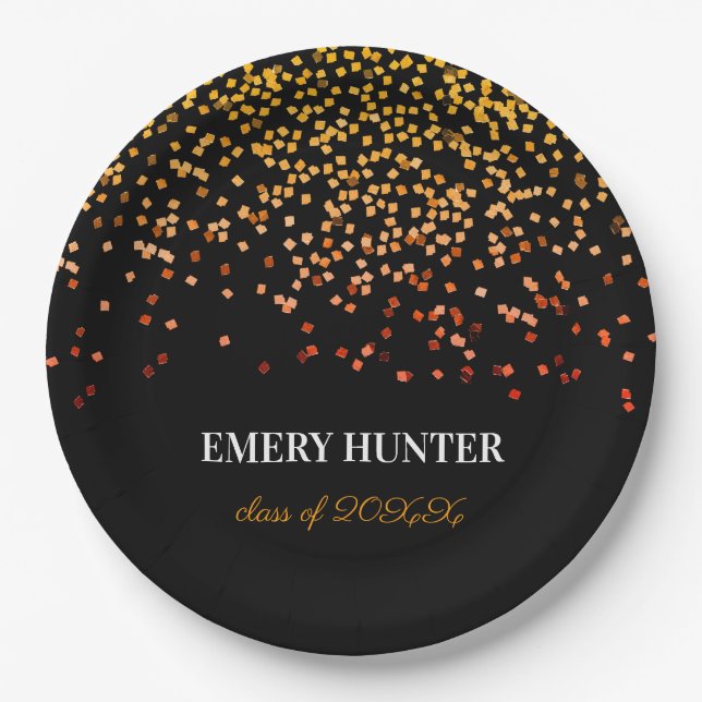 Scattered Glitter Gold and Orange Paper Plate (Front)