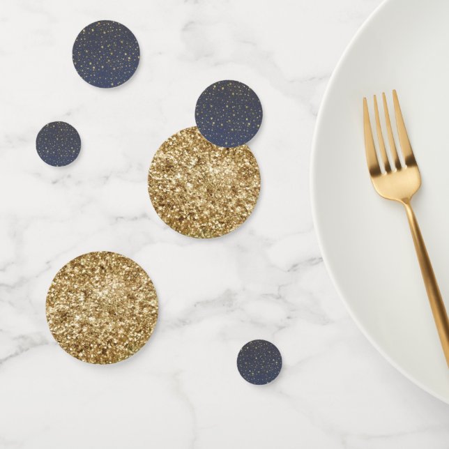 Scattered Gold Navy Blue Stars Confetti (Group)