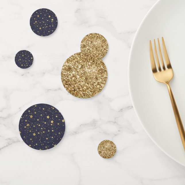Scattered Gold Navy Blue Stars Confetti (Group)
