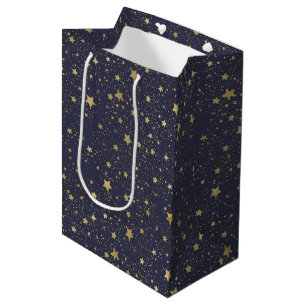Scattered Gold Navy Blue Stars Medium Gift Bag