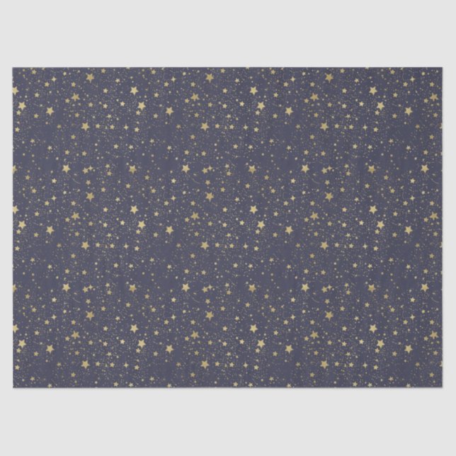 Scattered Gold Navy Blue Stars Tissue Paper (Front)