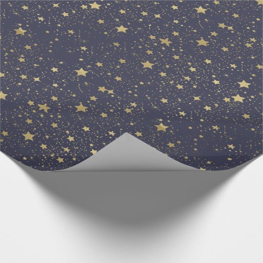 Scattered Gold Navy Blue Stars Wrapping Paper Zazzle.co.uk