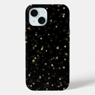 Scattered Gold Stars On Black iPhone 15 Case