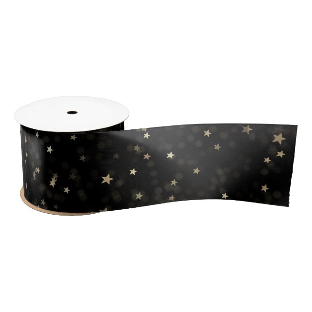 Scattered Gold Stars On Black Satin Ribbon (Spool)