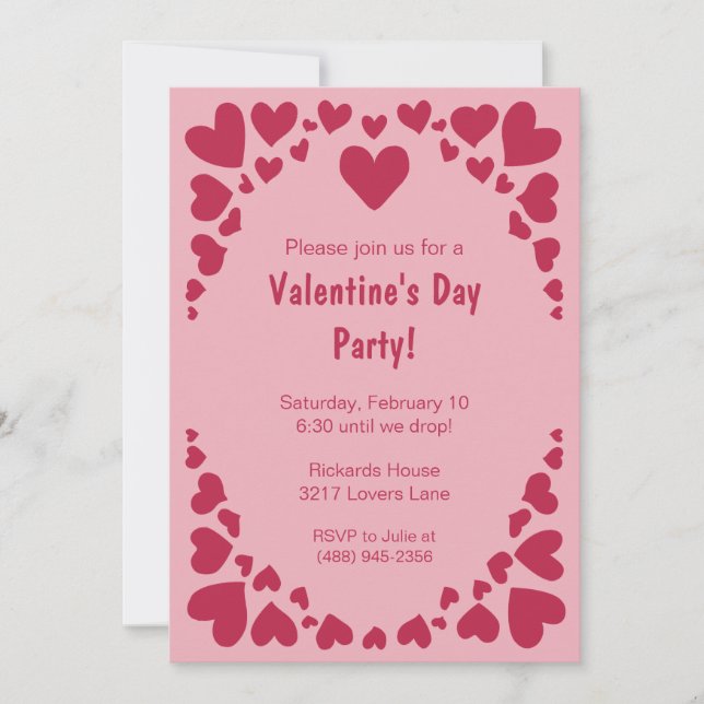 Scattered Heart Doodles on Pink Valentine's Party Invitation (Front)