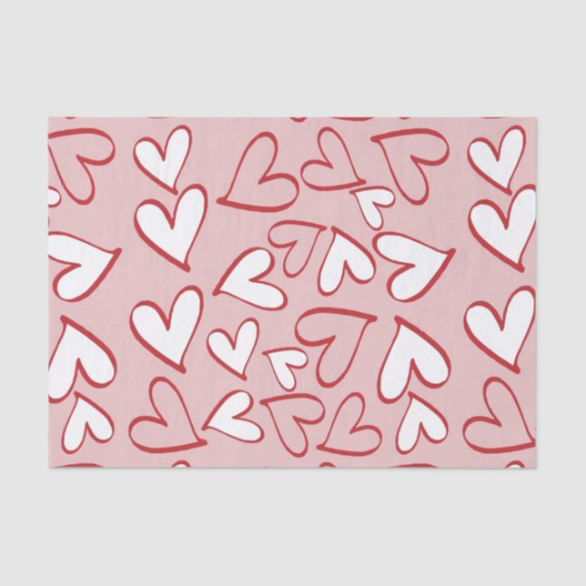 Scattered Hearts Pattern 10" x 15" Tissue Paper (Front)