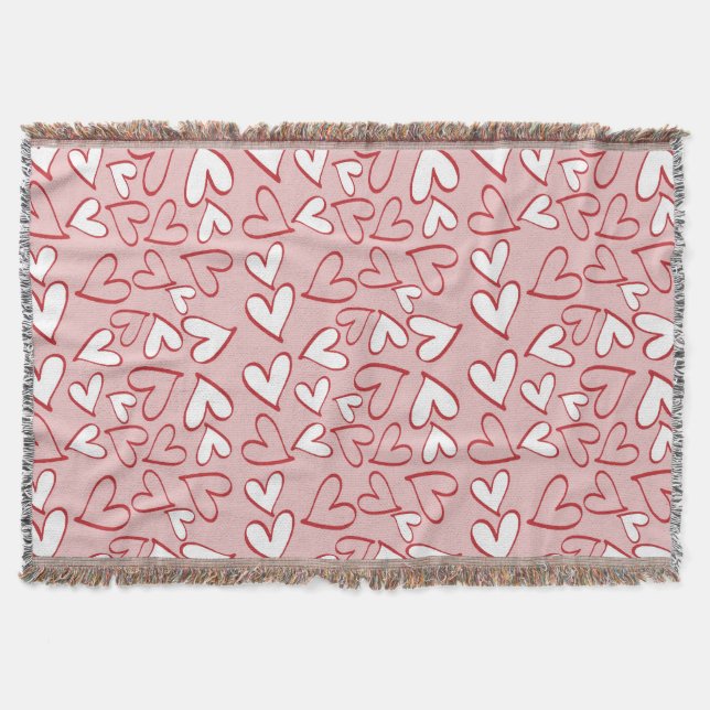 Scattered Hearts Pattern Throw Blanket (Front)