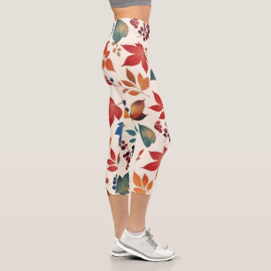 Scattered Leaves and Berries Capri Leggings