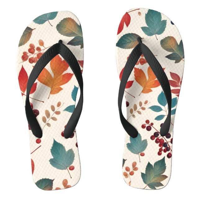Scattered Leaves and Berries Flip Flops (Footbed)