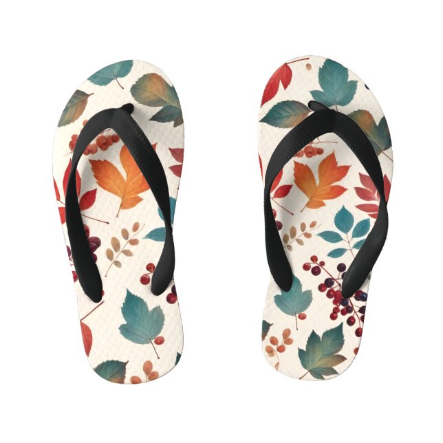 Scattered Leaves and Berries Kid's Flip Flops (Footbed)