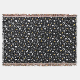 Scattered Leaves on Black Throw Blanket