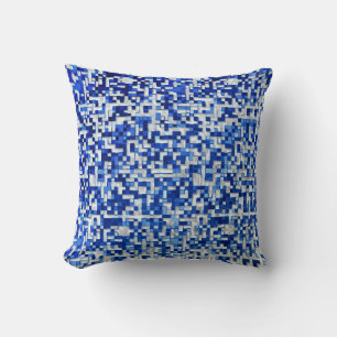Scattered many small squares, shades of blue white cushion