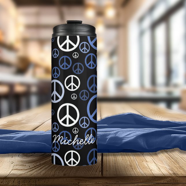 Scattered Peace Signs Blue ID1075 Thermal Tumbler (Creator Uploaded)