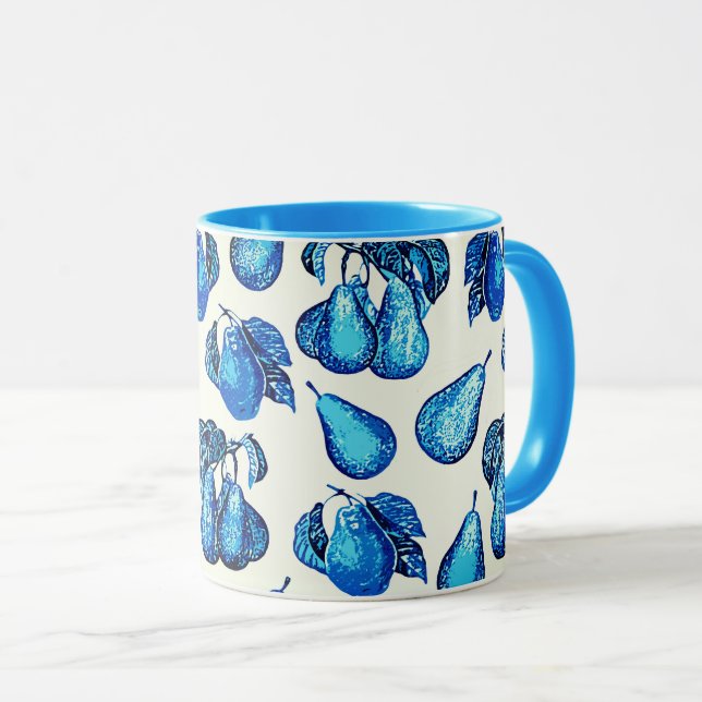 Scattered Pear Print in Indigo Blue and White  Mug (Front Right)