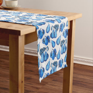 Scattered Pear Print in Indigo Blue and White  Short Table Runner