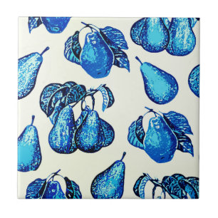 Scattered Pear Print in Indigo Blue and White  Tile