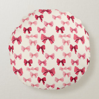 Scattered Pink Bows Round Cushion