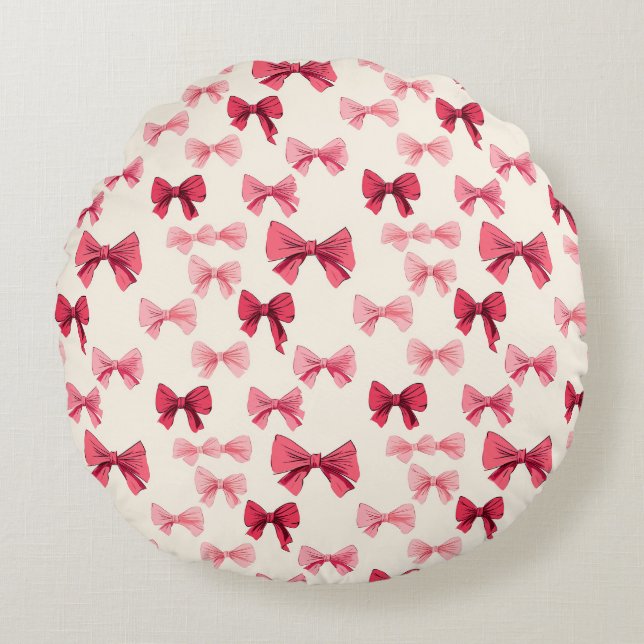 Scattered Pink Bows  Round Cushion (Front)