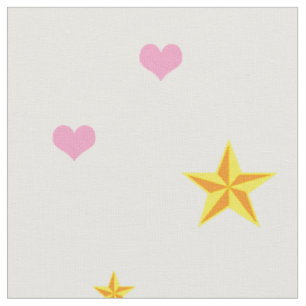 Scattered Pink Hearts and Golden Yellow Stars Fabric