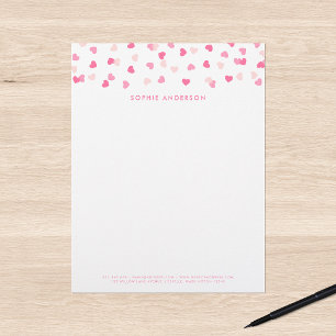 Scattered Pink Hearts Confetti Custom Letterhead