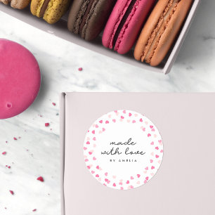 Scattered Pink Hearts Confetti Made With Love Classic Round Sticker