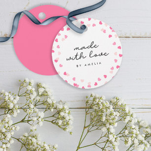 Scattered Pink Hearts Confetti Made With Love Favour Tags