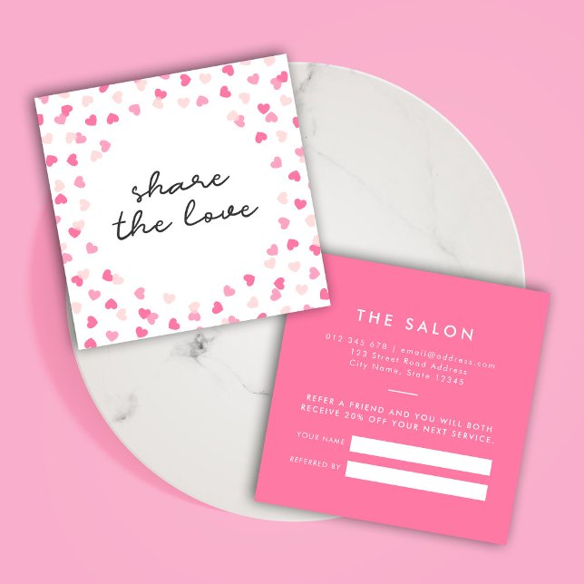 Scattered Pink Hearts Confetti Share the Love Referral Card (Creator Uploaded)
