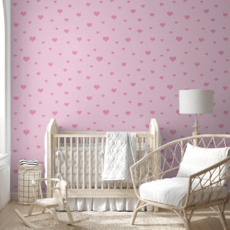 Scattered Pink Hearts on Light Pink Wallpaper