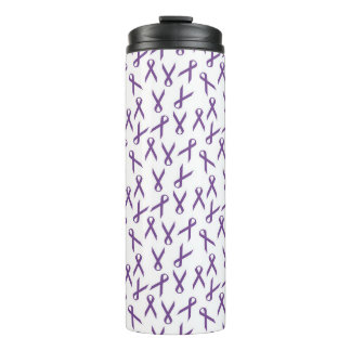 Scattered Purple Awareness Ribbons Pattern Thermal Tumbler